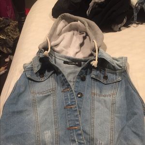 Jean vest with grey hoodie